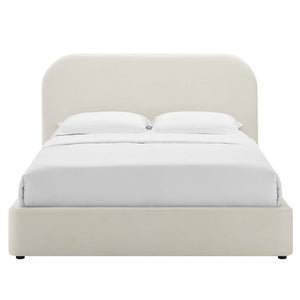 Modway Furniture Keynote Performance Velvet Curved Queen Platform Bed – Luxurious Design, Stain-Resistant Comfort, Easy Care Alabaster MOD-7141-ALA