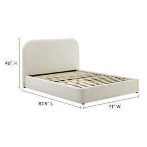 Modway Furniture Keynote Performance Velvet Curved Queen Platform Bed – Luxurious Design, Stain-Resistant Comfort, Easy Care Alabaster MOD-7141-ALA