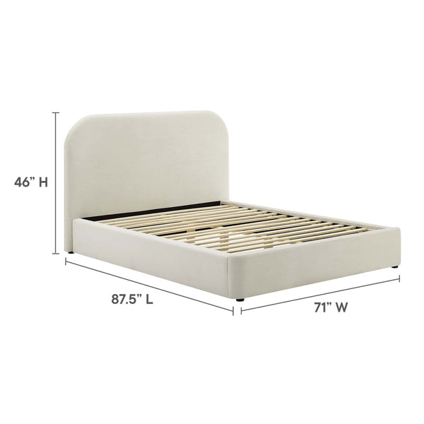 Modway Furniture Keynote Performance Velvet Curved Queen Platform Bed – Luxurious Design, Stain-Resistant Comfort, Easy Care Alabaster MOD-7141-ALA