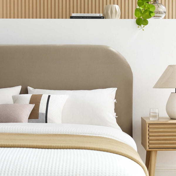 Modway Furniture Keynote Performance Velvet Curved Queen Platform Bed – Luxurious Design, Stain-Resistant Comfort, Easy Care Taupe MOD-7141-TAU