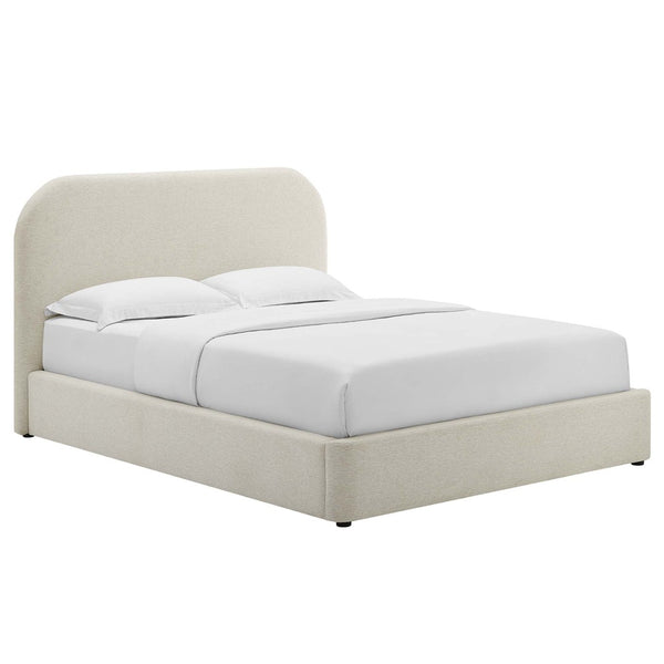 Modway Furniture Keynote Upholstered King Platform Bed - Curved Headboard, Foam Padding, Modern Design for Comfort Heathered Weave Ivory MOD-7142-HEI
