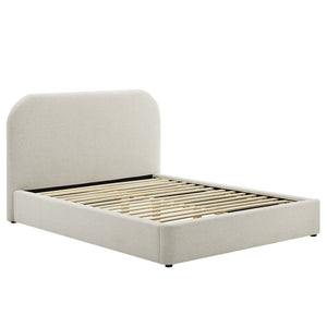 Modway Furniture Keynote Upholstered King Platform Bed - Curved Headboard, Foam Padding, Modern Design for Comfort Heathered Weave Ivory MOD-7142-HEI