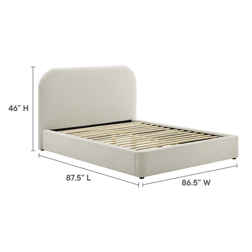 Modway Furniture Keynote Upholstered King Platform Bed - Curved Headboard, Foam Padding, Modern Design for Comfort Heathered Weave Ivory MOD-7142-HEI