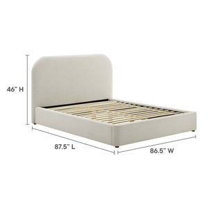 Modway Furniture Keynote Upholstered King Platform Bed - Curved Headboard, Foam Padding, Modern Design for Comfort Heathered Weave Ivory MOD-7142-HEI