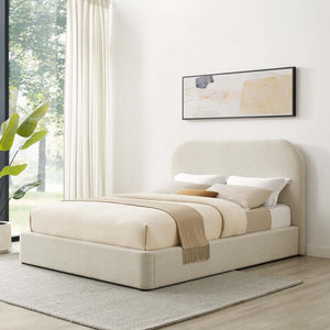 Modway Furniture Keynote Upholstered King Platform Bed - Curved Headboard, Foam Padding, Modern Design for Comfort Heathered Weave Ivory MOD-7142-HEI