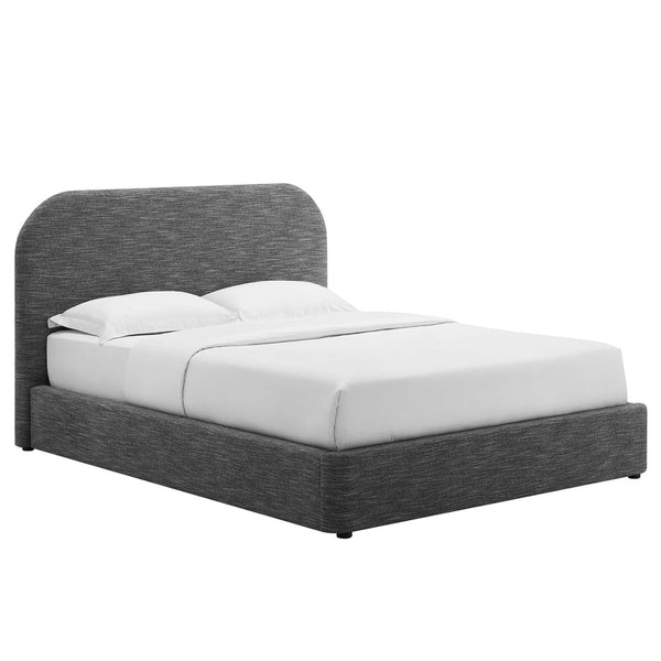 Modway Furniture Keynote Upholstered King Platform Bed - Curved Headboard, Foam Padding, Modern Design for Comfort Heathered Weave Slate MOD-7142-HSL