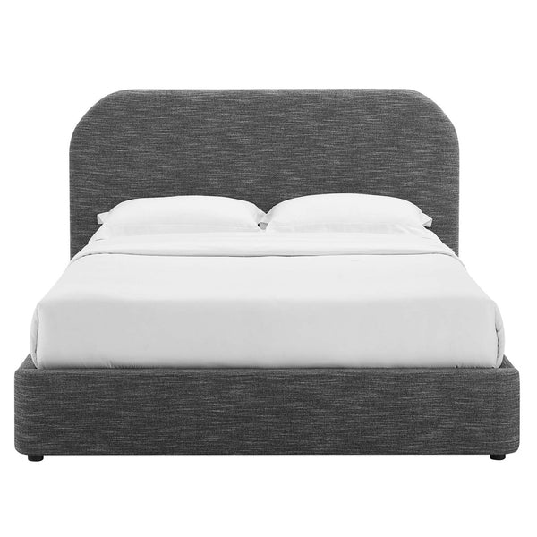 Modway Furniture Keynote Upholstered King Platform Bed - Curved Headboard, Foam Padding, Modern Design for Comfort Heathered Weave Slate MOD-7142-HSL