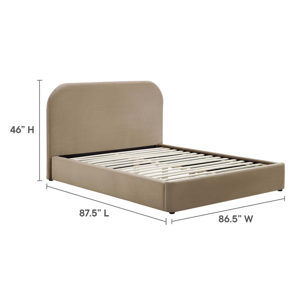 Modway Furniture Keynote Performance Velvet Curved King Platform Bed - Luxurious Design for Modern Bedrooms Taupe MOD-7143-TAU