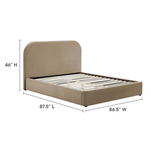 Modway Furniture Keynote Performance Velvet Curved King Platform Bed - Luxurious Design for Modern Bedrooms Taupe MOD-7143-TAU