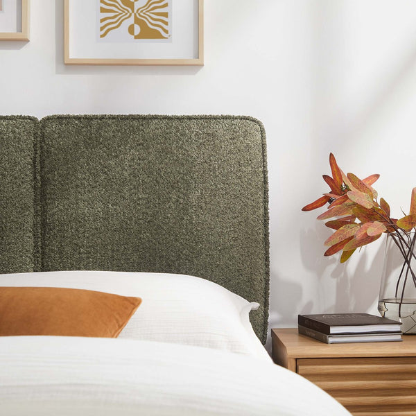 Modway Furniture Lindee Boucle Fabric Twin Headboard - Cozy Pillow-Style with French Piping, Ideal for Small Spaces Sage MOD-7145-SGE