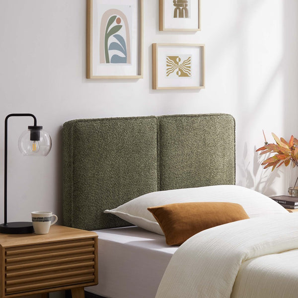 Modway Furniture Lindee Boucle Fabric Twin Headboard - Cozy Pillow-Style with French Piping, Ideal for Small Spaces Sage MOD-7145-SGE