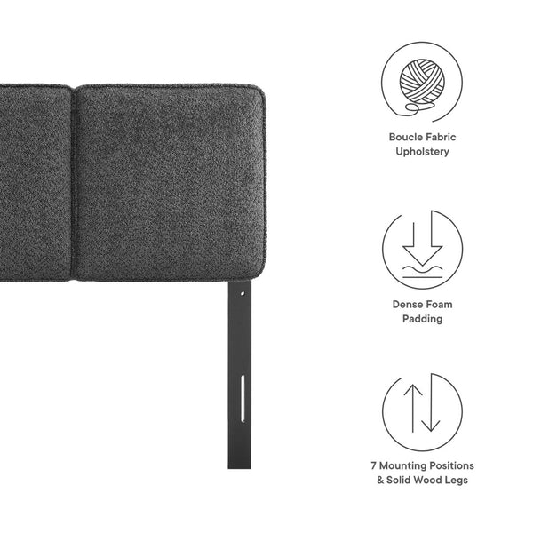 Modway Furniture Lindee Boucle Fabric Twin Headboard - Cozy Pillow-Style with French Piping, Ideal for Small Spaces Slate MOD-7145-SLA