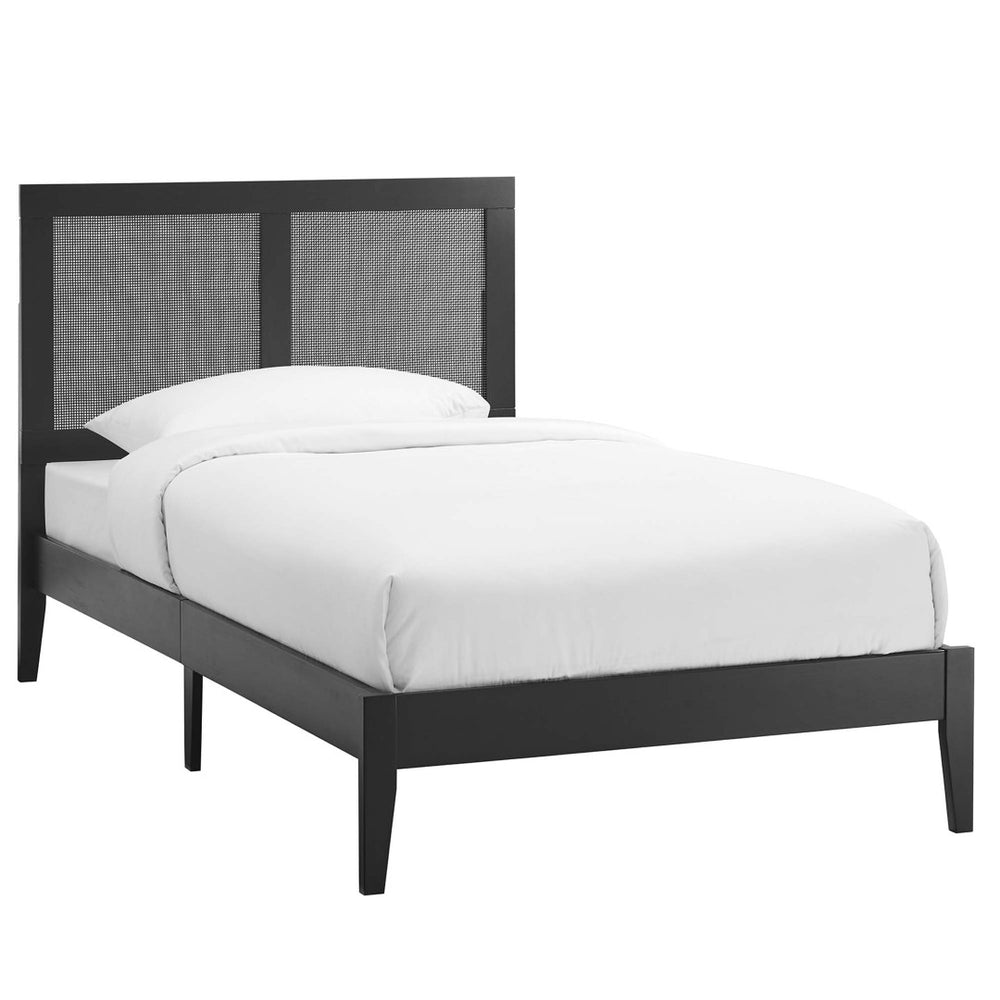Modway Furniture Sirocco Twin Platform Bed - Stylish Rattan and Wood Design with Adjustable Headboard for Comfort Black MOD-7152-BLK