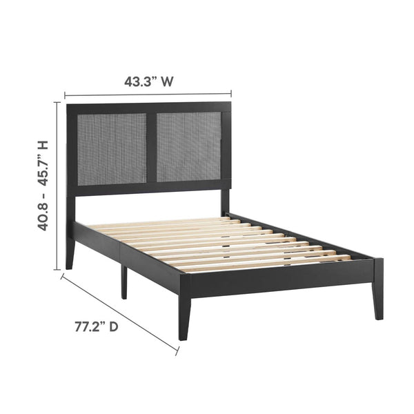 Modway Furniture Sirocco Twin Platform Bed - Stylish Rattan and Wood Design with Adjustable Headboard for Comfort Black MOD-7152-BLK