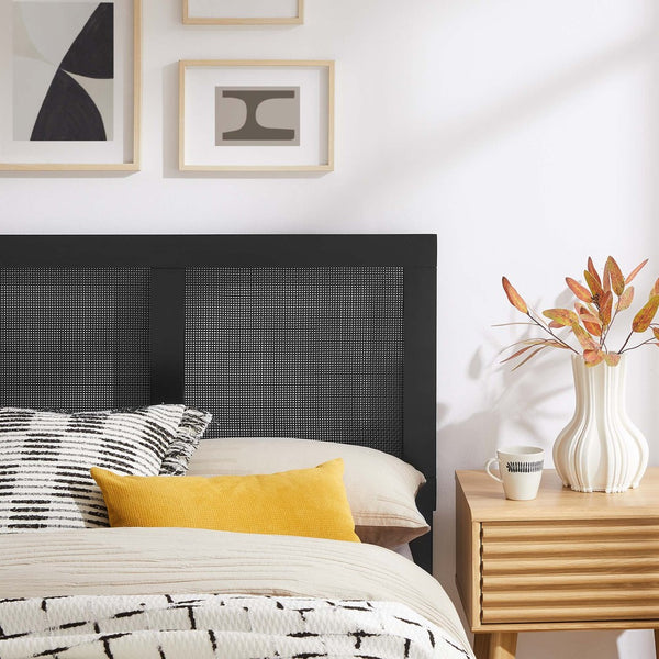 Modway Furniture Sirocco Twin Platform Bed - Stylish Rattan and Wood Design with Adjustable Headboard for Comfort Black MOD-7152-BLK