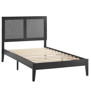 Modway Furniture Sirocco Twin Platform Bed - Stylish Rattan and Wood Design with Adjustable Headboard for Comfort Black MOD-7152-BLK