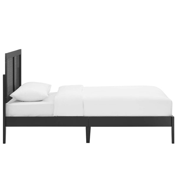 Modway Furniture Sirocco Twin Platform Bed - Stylish Rattan and Wood Design with Adjustable Headboard for Comfort Black MOD-7152-BLK