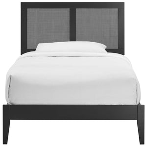Modway Furniture Sirocco Twin Platform Bed - Stylish Rattan and Wood Design with Adjustable Headboard for Comfort Black MOD-7152-BLK