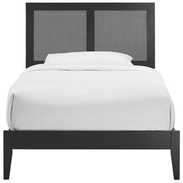 Modway Furniture Sirocco Twin Platform Bed - Stylish Rattan and Wood Design with Adjustable Headboard for Comfort Black MOD-7152-BLK