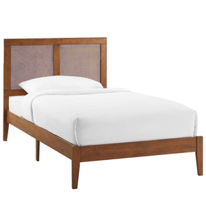 Modway Furniture Sirocco Twin Platform Bed - Stylish Rattan and Wood Design with Adjustable Headboard for Comfort Walnut MOD-7152-WAL