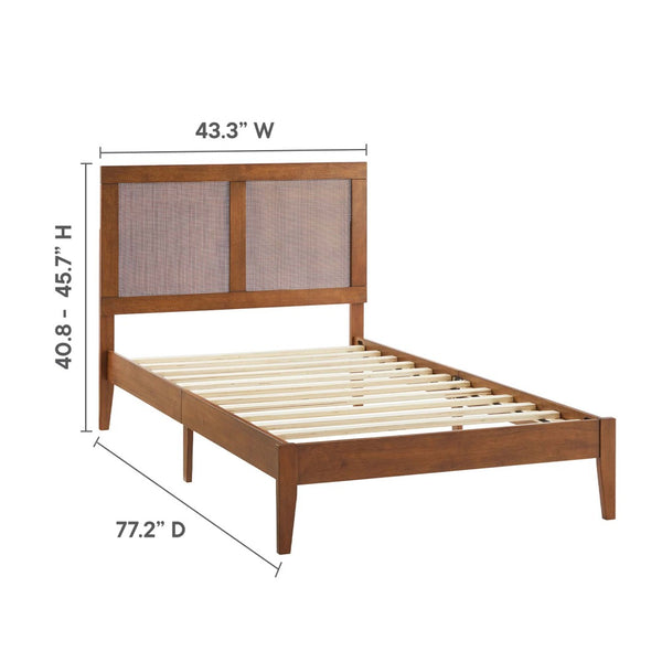Modway Furniture Sirocco Twin Platform Bed - Stylish Rattan and Wood Design with Adjustable Headboard for Comfort Walnut MOD-7152-WAL
