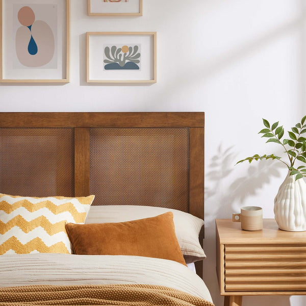 Modway Furniture Sirocco Twin Platform Bed - Stylish Rattan and Wood Design with Adjustable Headboard for Comfort Walnut MOD-7152-WAL