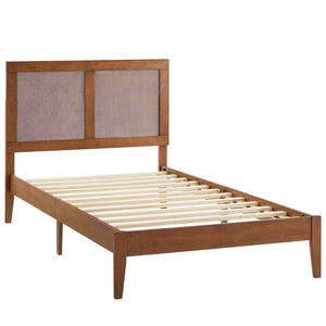 Modway Furniture Sirocco Twin Platform Bed - Stylish Rattan and Wood Design with Adjustable Headboard for Comfort Walnut MOD-7152-WAL