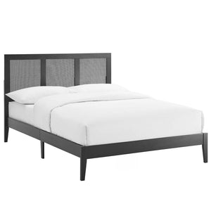 Modway Furniture Sirocco Full Platform Bed by Modway - Stylish Rattan Headboard & Durable Wood Frame for Cozy Spaces Black MOD-7153-BLK