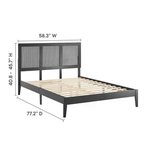 Modway Furniture Sirocco Full Platform Bed by Modway - Stylish Rattan Headboard & Durable Wood Frame for Cozy Spaces Black MOD-7153-BLK