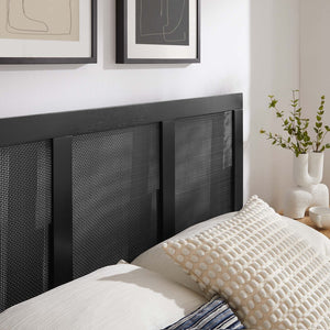 Modway Furniture Sirocco Full Platform Bed by Modway - Stylish Rattan Headboard & Durable Wood Frame for Cozy Spaces Black MOD-7153-BLK