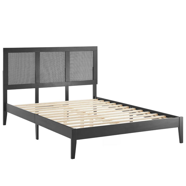 Modway Furniture Sirocco Full Platform Bed by Modway - Stylish Rattan Headboard & Durable Wood Frame for Cozy Spaces Black MOD-7153-BLK