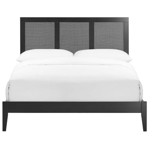 Modway Furniture Sirocco Full Platform Bed by Modway - Stylish Rattan Headboard & Durable Wood Frame for Cozy Spaces Black MOD-7153-BLK
