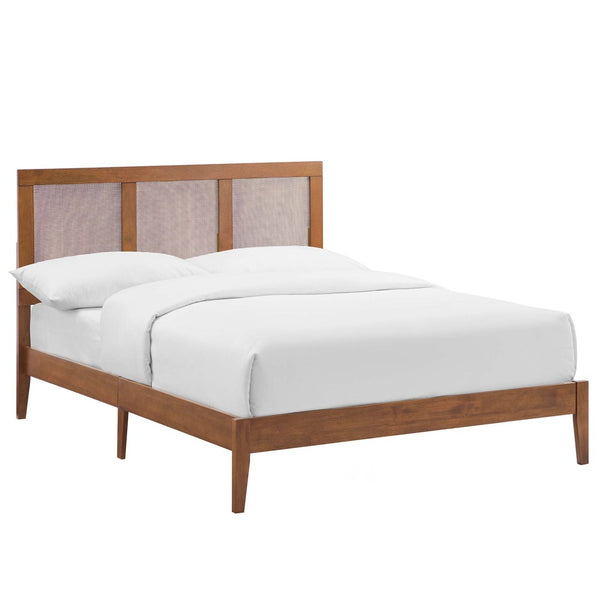 Modway Furniture Sirocco Full Platform Bed by Modway - Stylish Rattan Headboard & Durable Wood Frame for Cozy Spaces Walnut MOD-7153-WAL