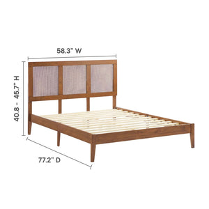 Modway Furniture Sirocco Full Platform Bed by Modway - Stylish Rattan Headboard & Durable Wood Frame for Cozy Spaces Walnut MOD-7153-WAL