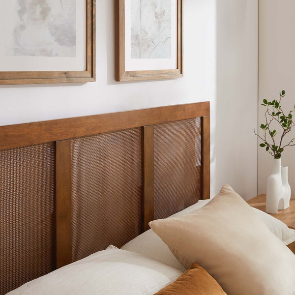 Modway Furniture Sirocco Full Platform Bed by Modway - Stylish Rattan Headboard & Durable Wood Frame for Cozy Spaces Walnut MOD-7153-WAL