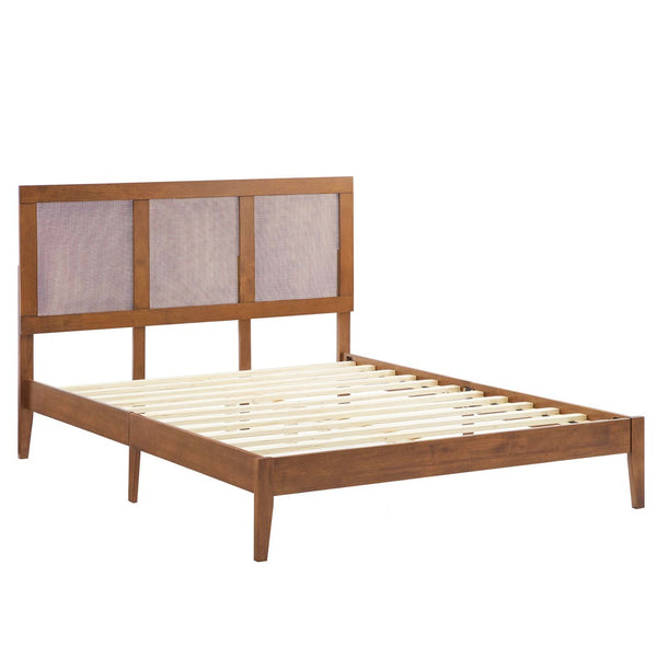 Modway Furniture Sirocco Full Platform Bed by Modway - Stylish Rattan Headboard & Durable Wood Frame for Cozy Spaces Walnut MOD-7153-WAL