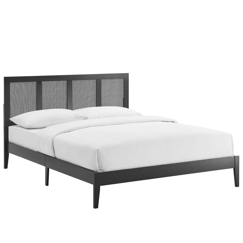 Modway Furniture Sirocco Rattan and Wood Queen Platform Bed - Stylish, Durable Design with Adjustable Headboard Height Black MOD-7154-BLK
