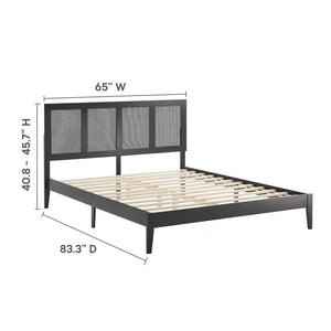Modway Furniture Sirocco Rattan and Wood Queen Platform Bed - Stylish, Durable Design with Adjustable Headboard Height Black MOD-7154-BLK