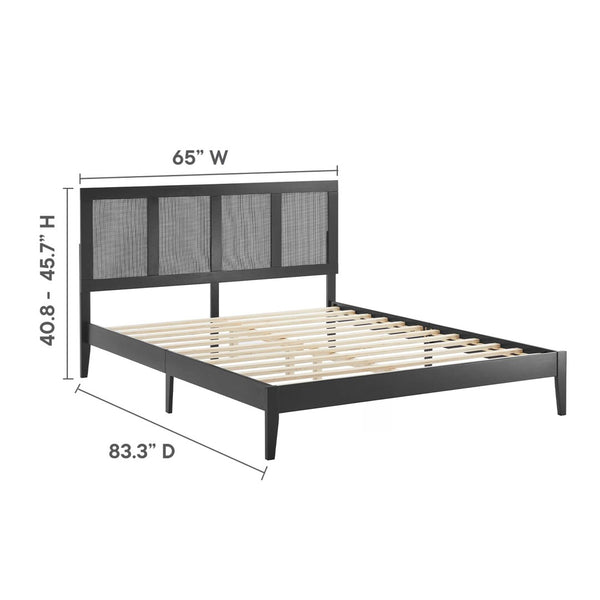 Modway Furniture Sirocco Rattan and Wood Queen Platform Bed - Stylish, Durable Design with Adjustable Headboard Height Black MOD-7154-BLK