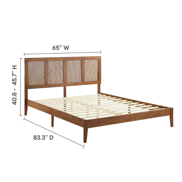 Modway Furniture Sirocco Rattan and Wood Queen Platform Bed - Stylish, Durable Design with Adjustable Headboard Height Walnut MOD-7154-WAL