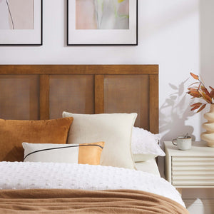 Modway Furniture Sirocco Rattan and Wood Queen Platform Bed - Stylish, Durable Design with Adjustable Headboard Height Walnut MOD-7154-WAL