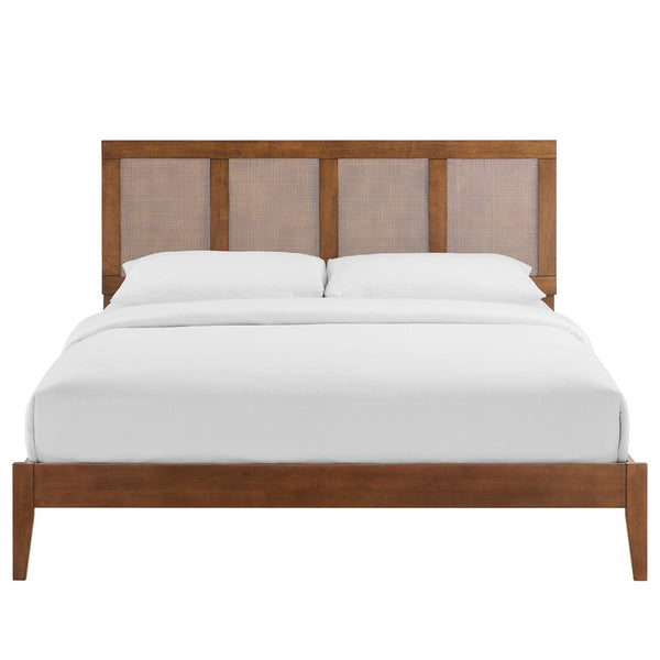 Modway Furniture Sirocco Rattan and Wood Queen Platform Bed - Stylish, Durable Design with Adjustable Headboard Height Walnut MOD-7154-WAL
