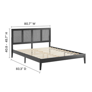 Modway Furniture Sirocco Rattan and Wood King Platform Bed by Modway - Stylish, Durable Design for Every Bedroom Decor Black MOD-7155-BLK