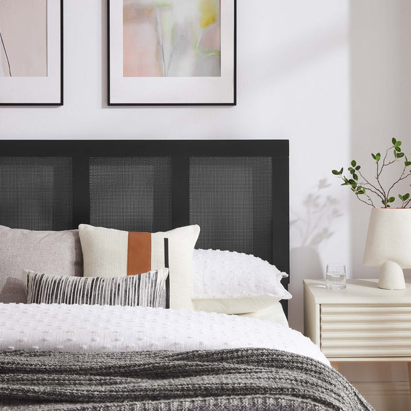 Modway Furniture Sirocco Rattan and Wood King Platform Bed by Modway - Stylish, Durable Design for Every Bedroom Decor Black MOD-7155-BLK