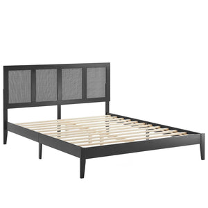 Modway Furniture Sirocco Rattan and Wood King Platform Bed by Modway - Stylish, Durable Design for Every Bedroom Decor Black MOD-7155-BLK