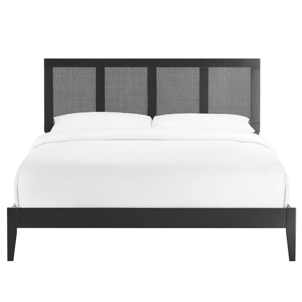 Modway Furniture Sirocco Rattan and Wood King Platform Bed by Modway - Stylish, Durable Design for Every Bedroom Decor Black MOD-7155-BLK