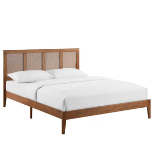 Modway Furniture Sirocco Rattan and Wood King Platform Bed by Modway - Stylish, Durable Design for Every Bedroom Decor Walnut MOD-7155-WAL