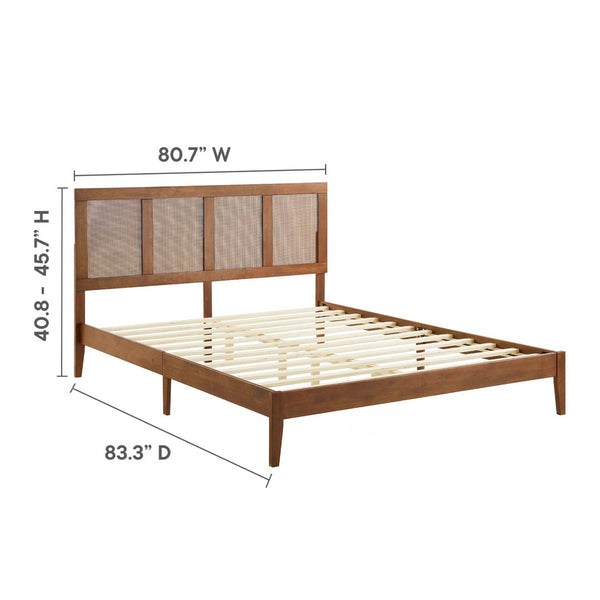 Modway Furniture Sirocco Rattan and Wood King Platform Bed by Modway - Stylish, Durable Design for Every Bedroom Decor Walnut MOD-7155-WAL