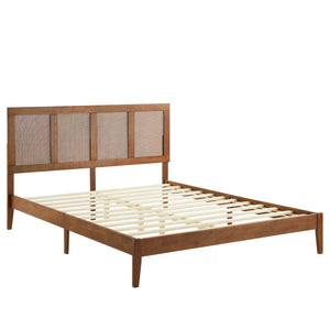 Modway Furniture Sirocco Rattan and Wood King Platform Bed by Modway - Stylish, Durable Design for Every Bedroom Decor Walnut MOD-7155-WAL