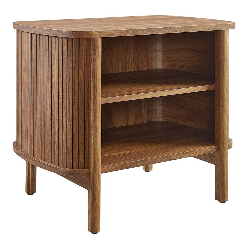 Modway Furniture Cadence Open Nightstand – Modern Airy Design with Fluted Detailing for Stylish Storage & Decor Walnut MOD-7157-WAL